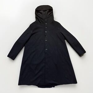 Umit Unal Wool Hooded Trench Coat Womens Size Small Black Avant Garde Luxury
